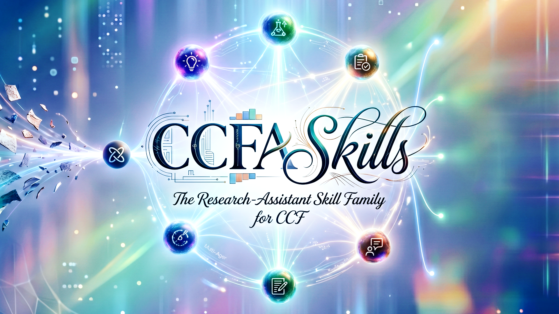 프로젝트 메인 비주얼로 CCFA Skills 로고와 원형으로 연결된 노드들이 런타임 skill 집합을 시각적으로 나타내는 일러스트입니다.
