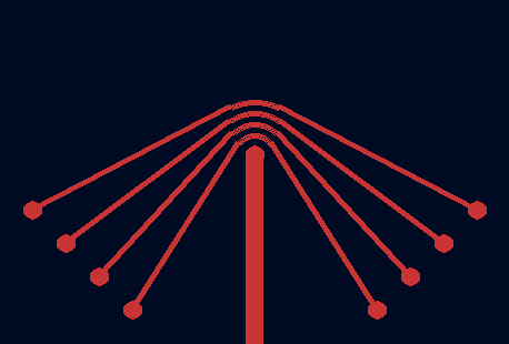 This animation shows four traces wrapped around a vertical barrier like rubberbands. Computer cursor appears and starts dragging the barrier's top end left and right, up and down, elastically stretching the barrier and having the traces continue being wrapped on the barrier regardless of its position. The traces and the barrier are all solid red. The background is black but also very slightly white and blue.