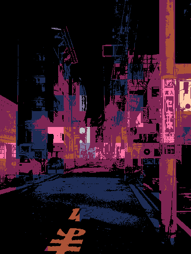 Tokyo street photo by Sergio Rola, with large cells and Pico-8 palette