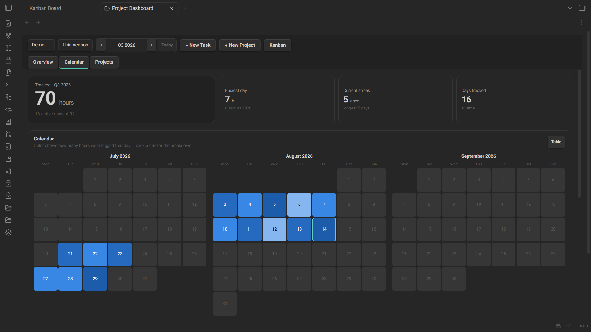 The calendar tab
