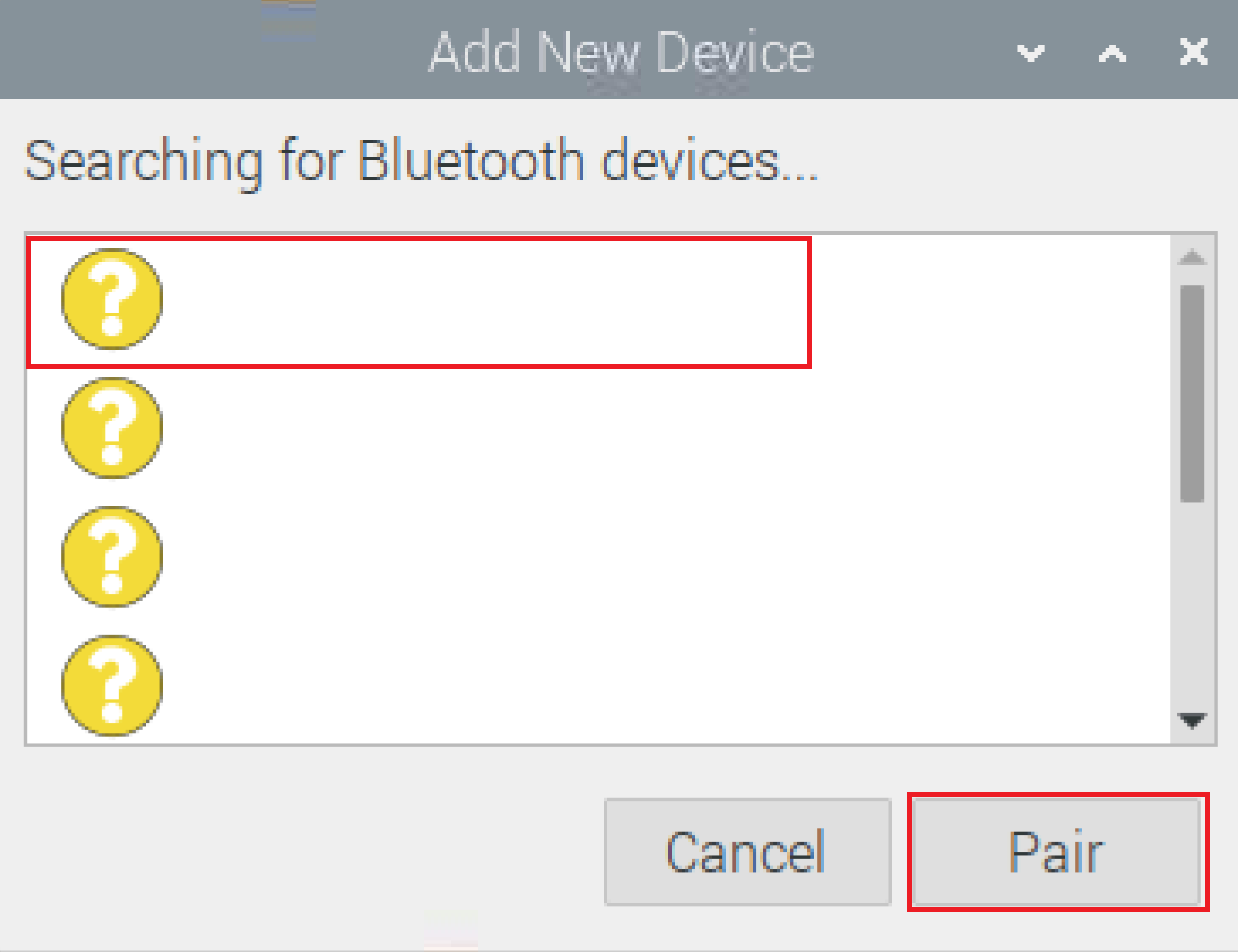 BT keyboard/mouse scanning menu