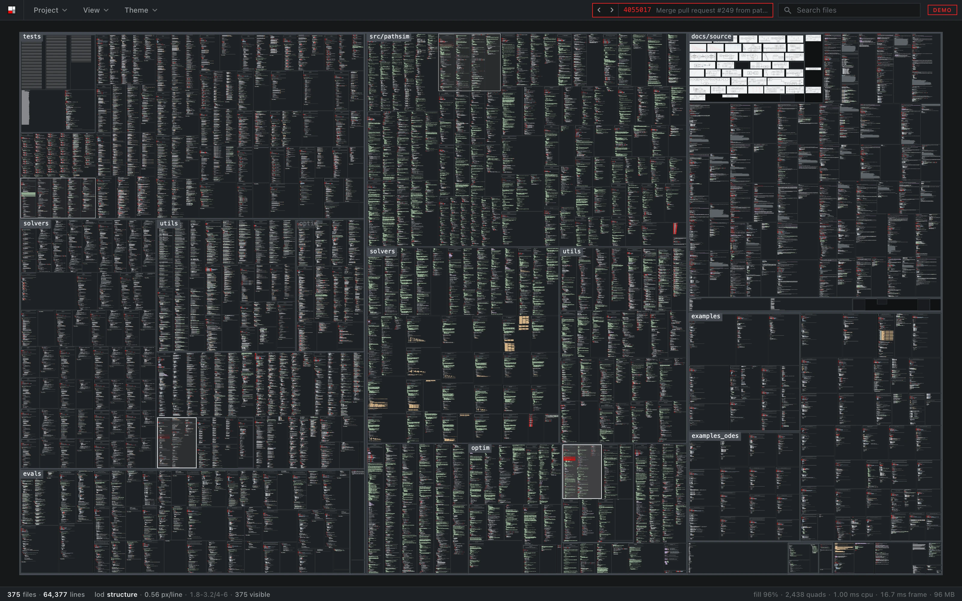 stepping through the history, a commit's four files changing