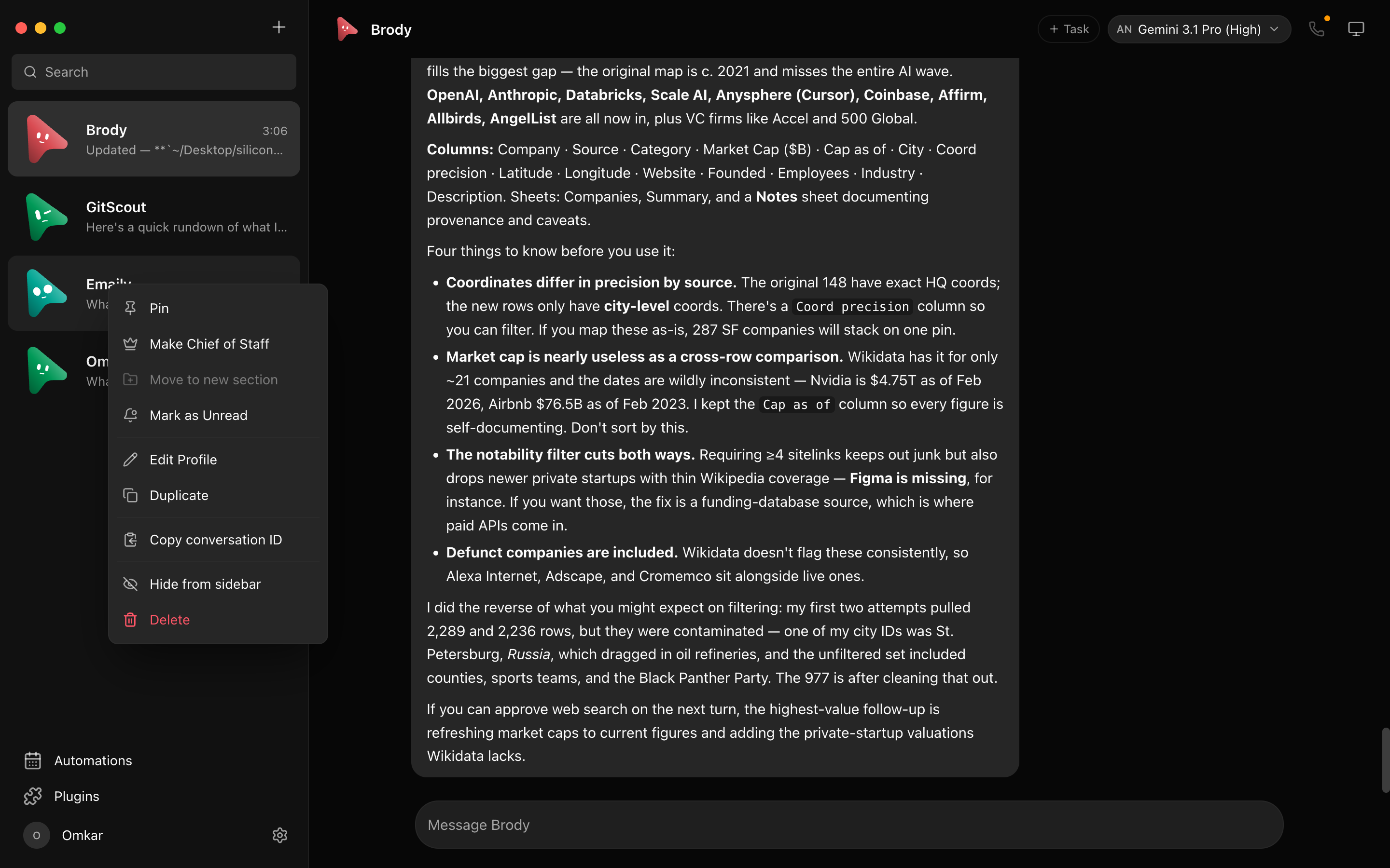 Bot context menu