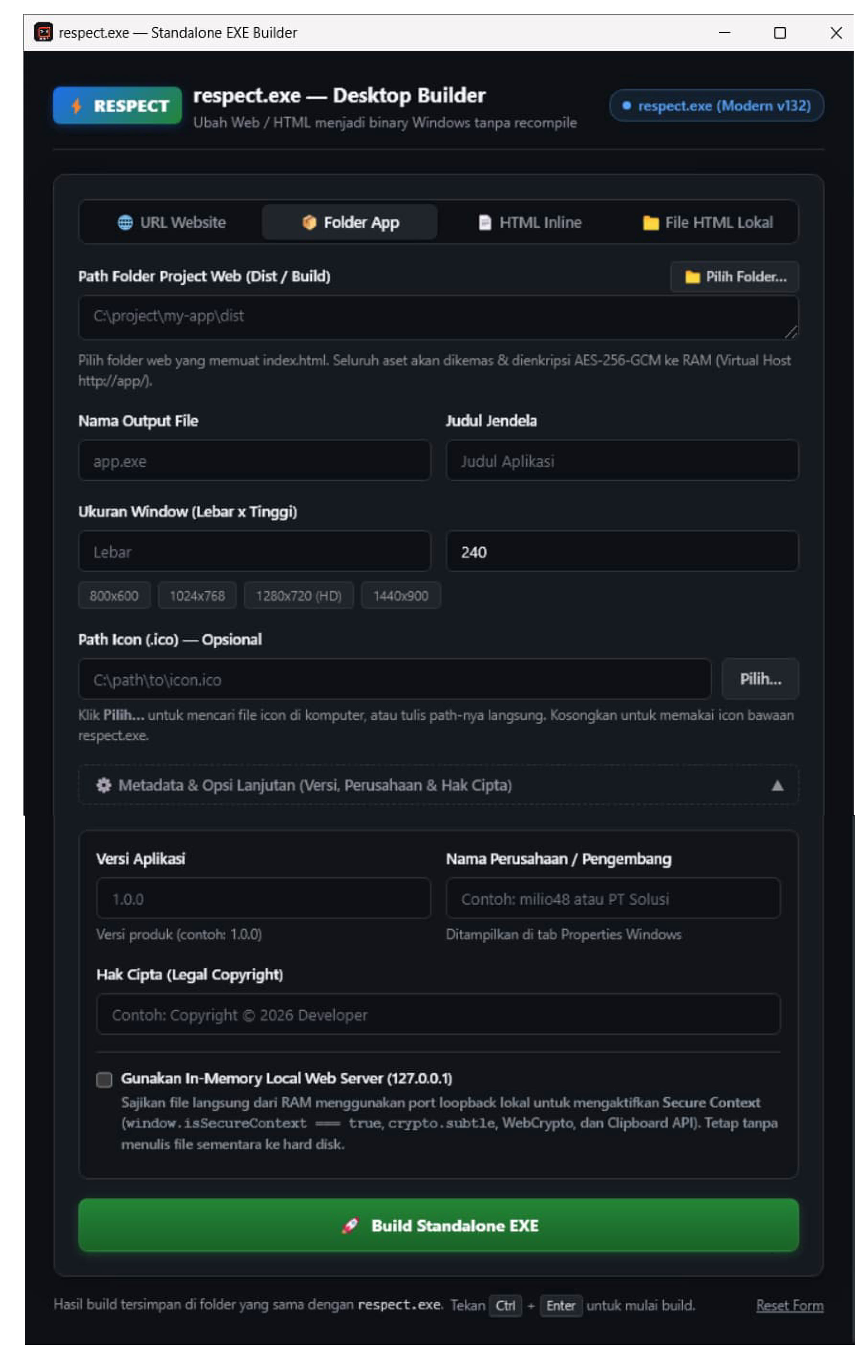 Tampilan GUI Desktop Builder