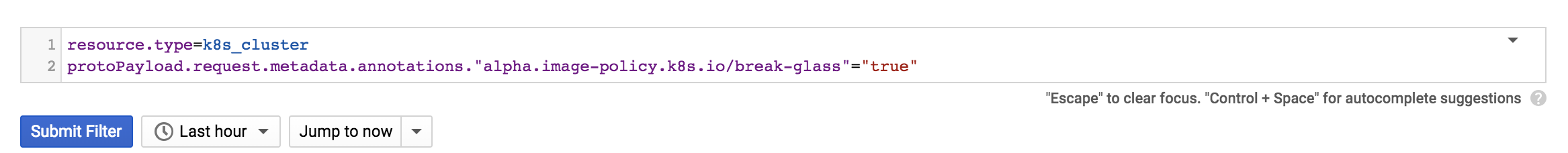 Stackdriver break-glass filter