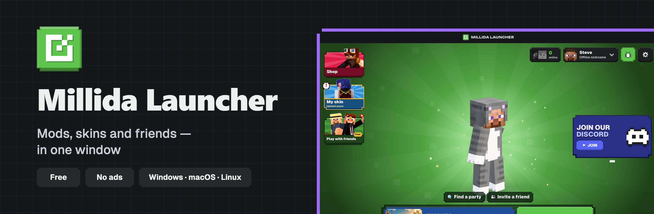 Millida Launcher: a Minecraft launcher with mods, skins and friends