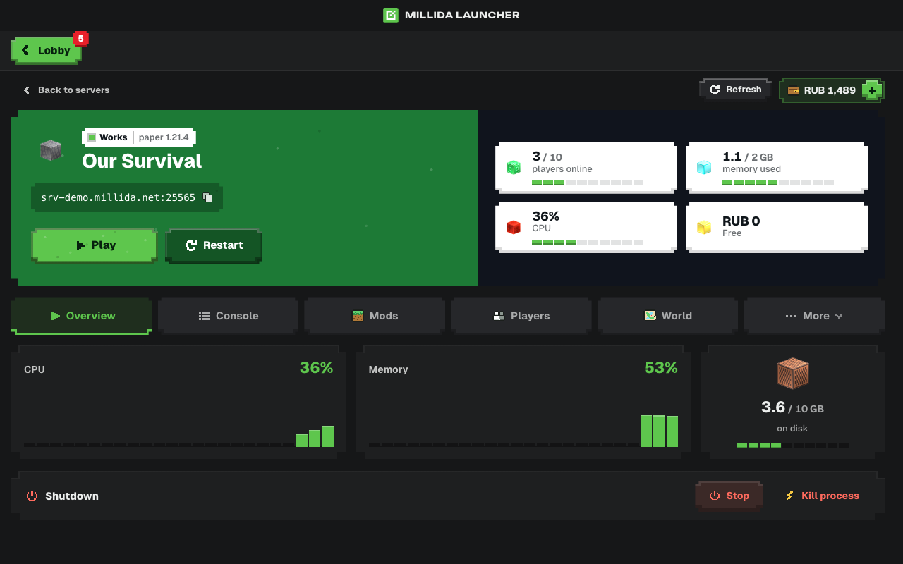 Control panel of your own server