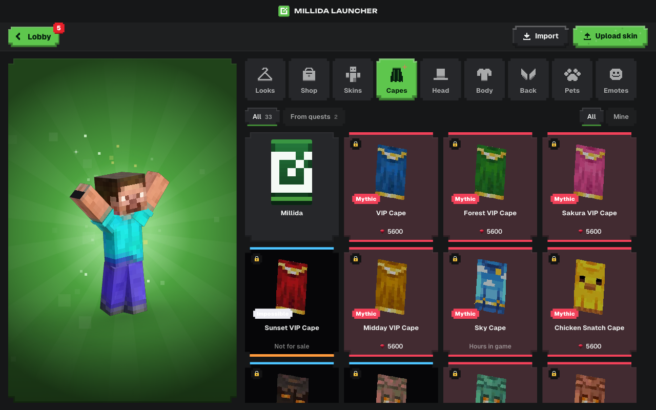 Skins, capes and cosmetics