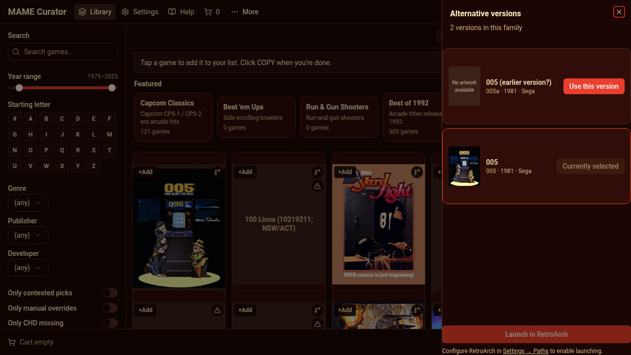 Alternatives drawer — parent/clone picker