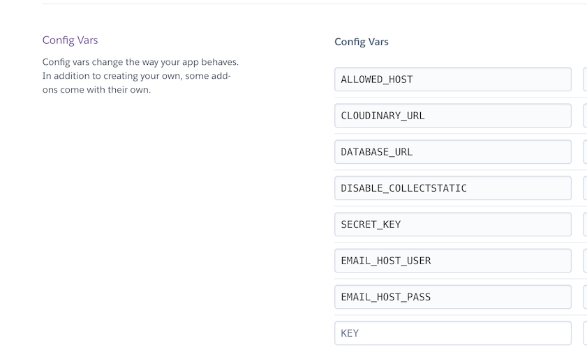 Heroku Conifg Vars