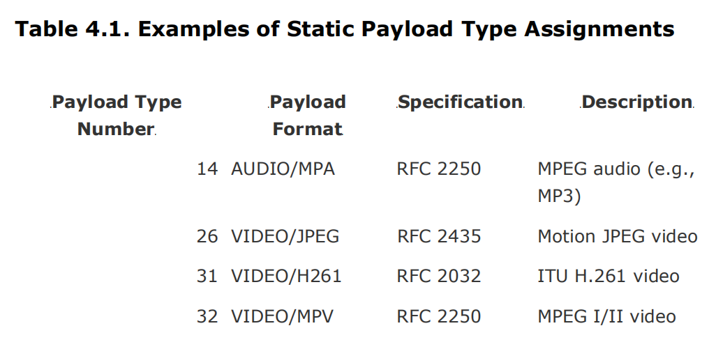 Example of static RTP payload