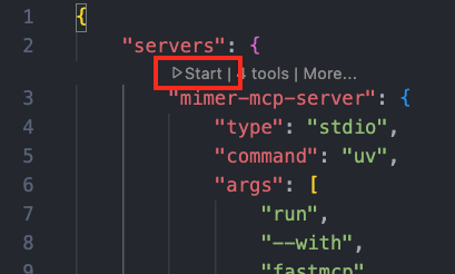Start button to start Mimer MCP Server