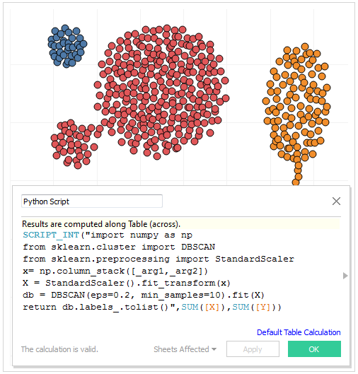 Screenshot of a Python calculated field on Tableau Desktop