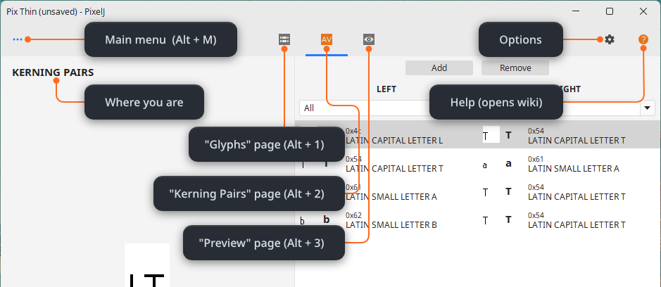 Project window layout