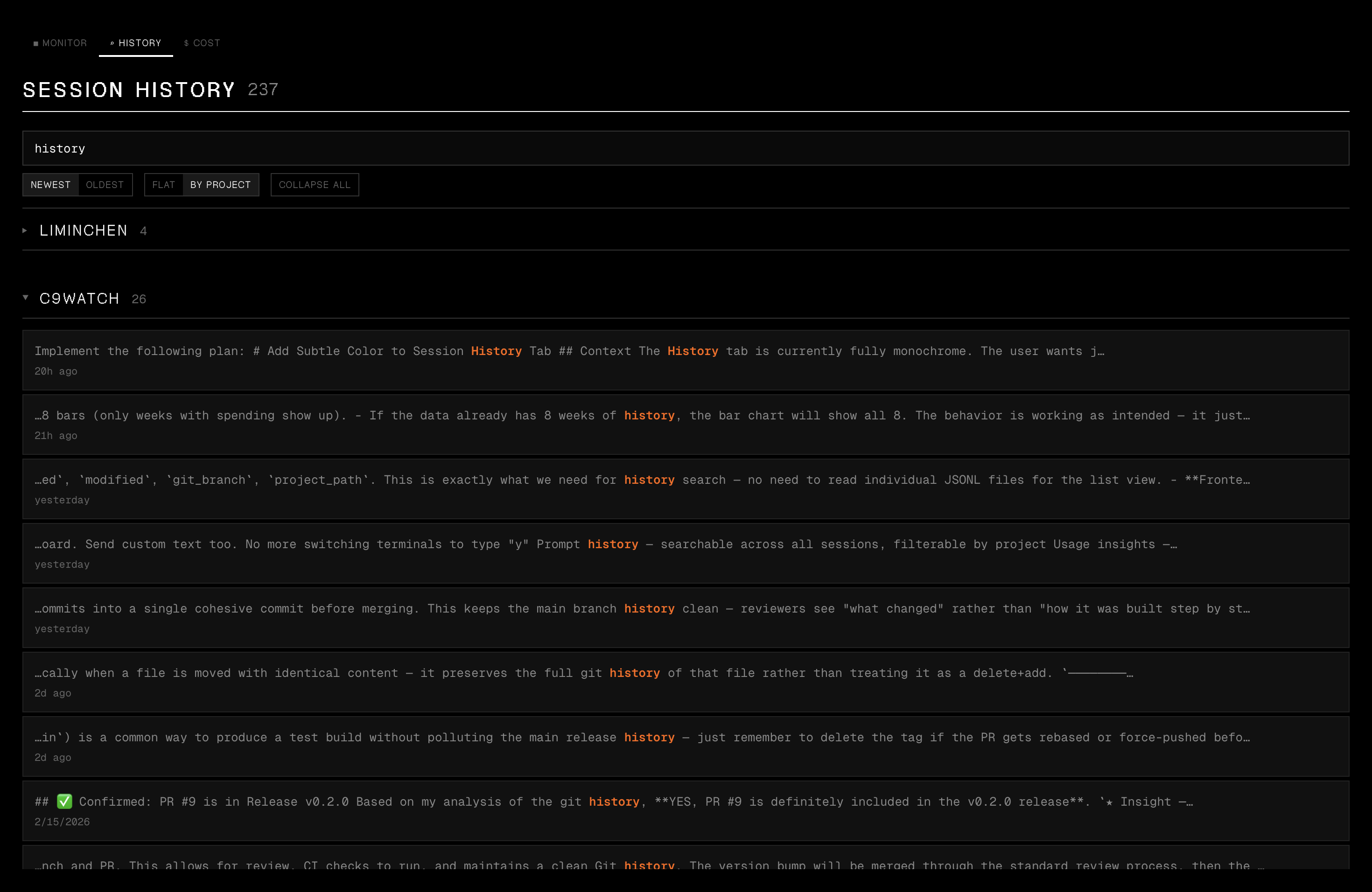 History tab