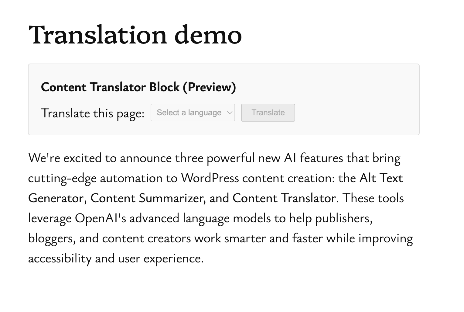 Content Translator - Block Editor
