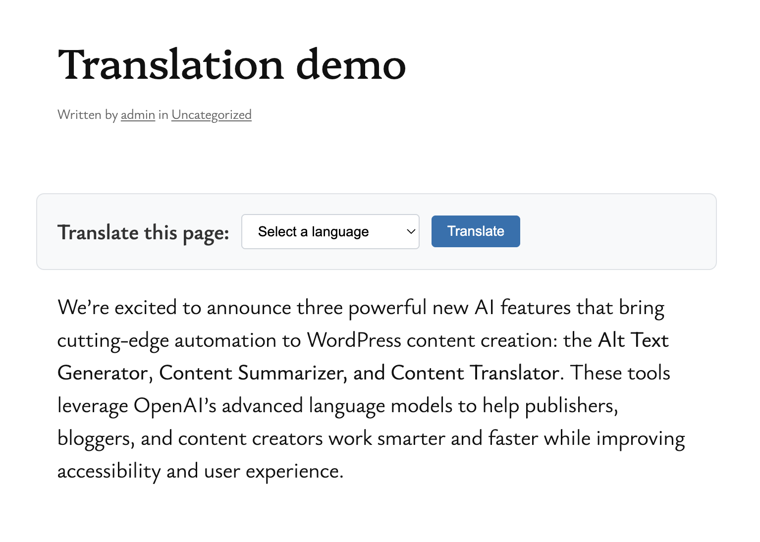 Content Translator - Front-end View