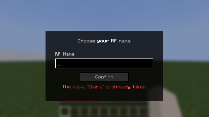 RP name input screen with error