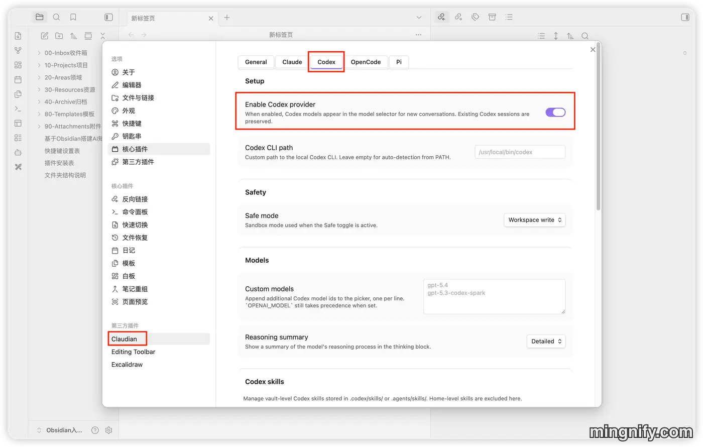 在 Claudian 中启用 Codex provider
