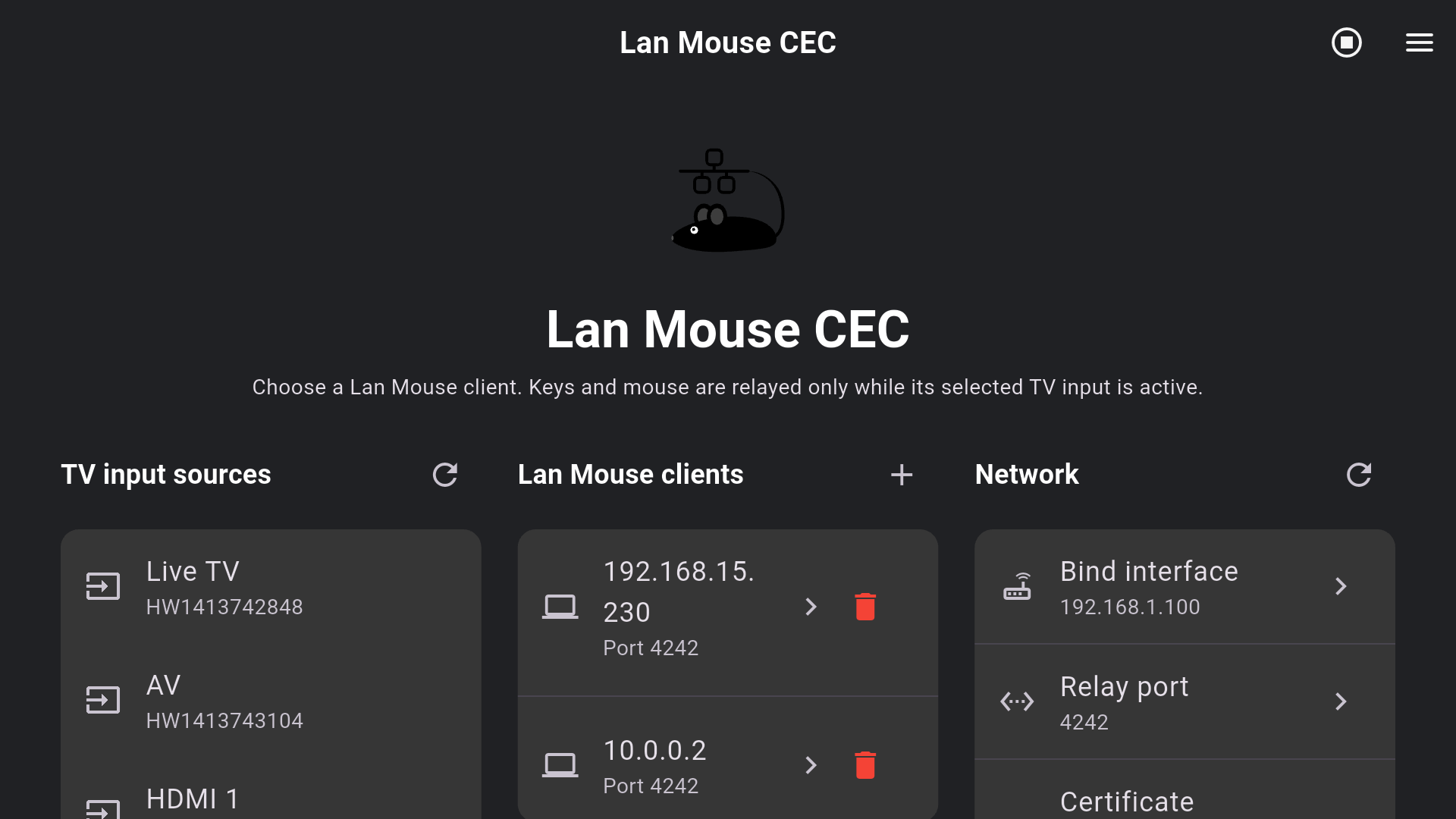 Lan Mouse CEC Android TV home screen