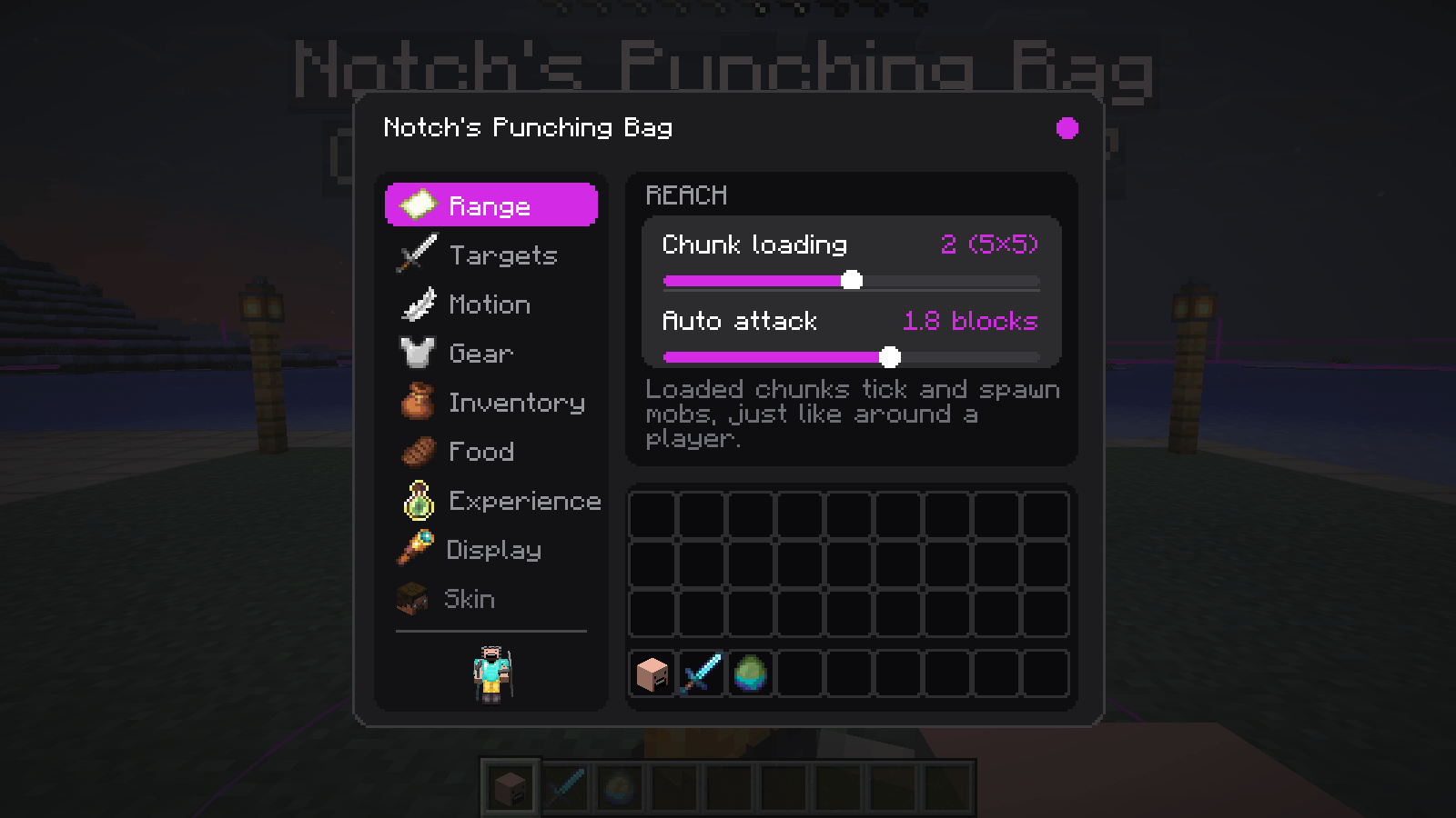 The settings screen