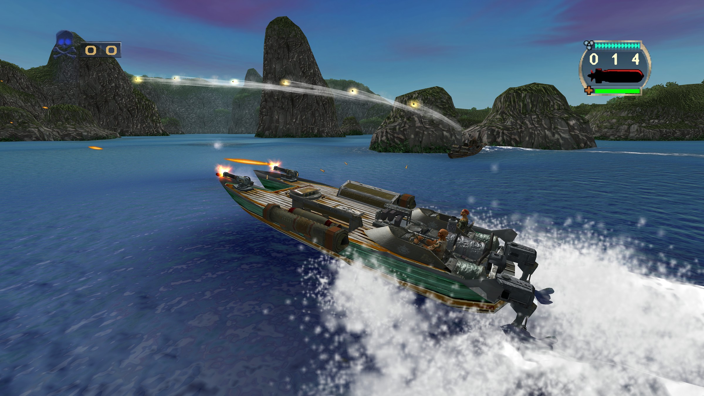 Battle Mode: rockets arc over limestone peaks