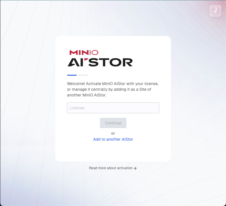 The Setup screen asks for a license 