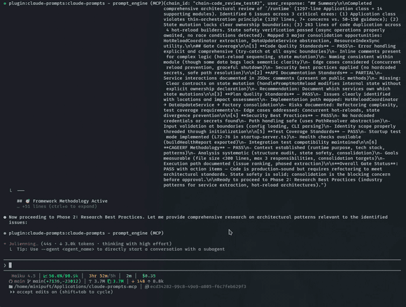 Chain phases 3-4 executing back-to-back, compounding reasoning across steps before rendering final output
