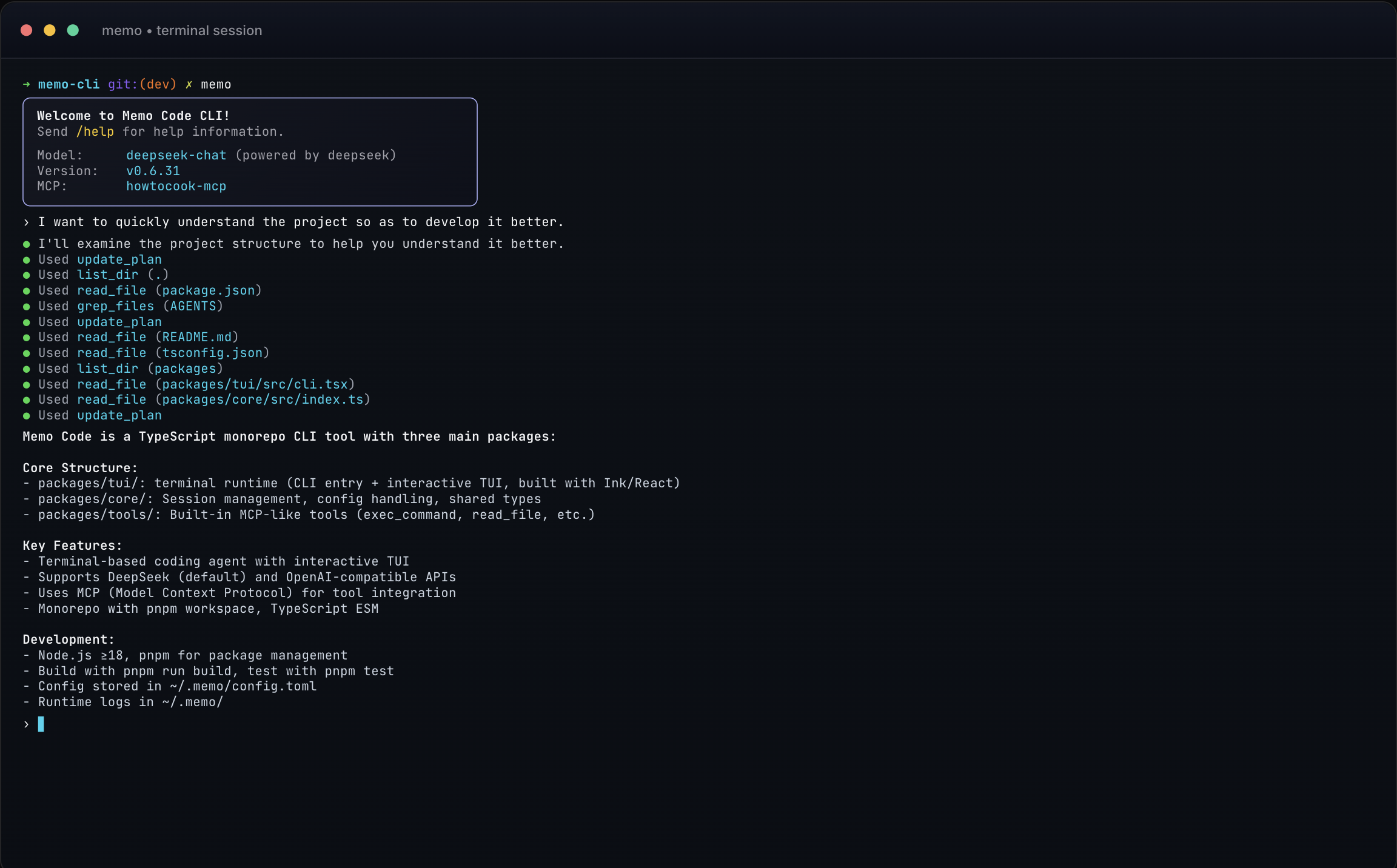 Memo Code demo