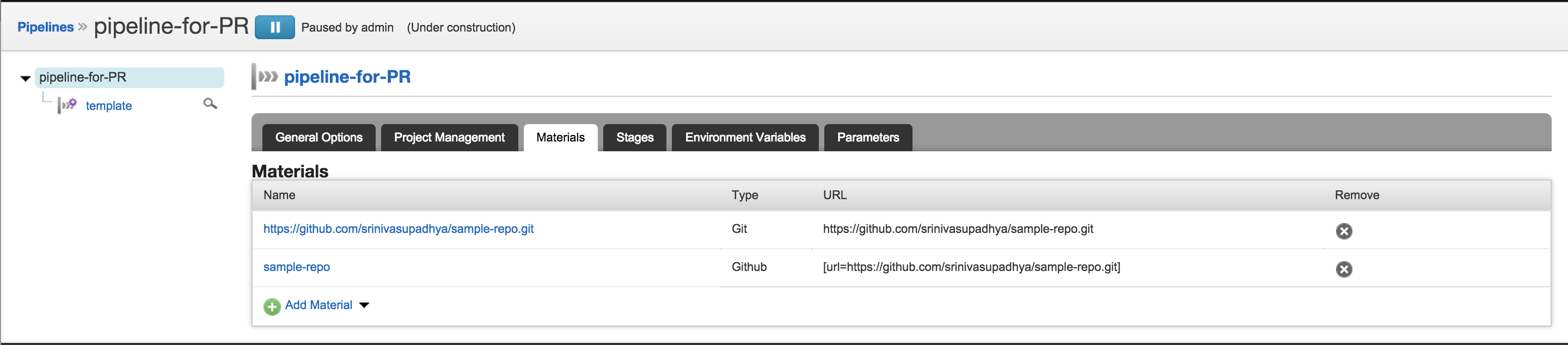 New pipeline material listing page