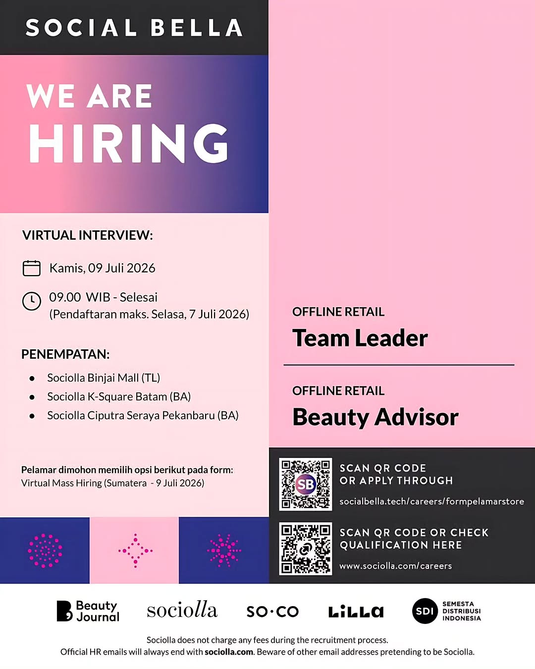 Lowongan Team Leader & Beauty Advisor Sociolla Pekanbaru