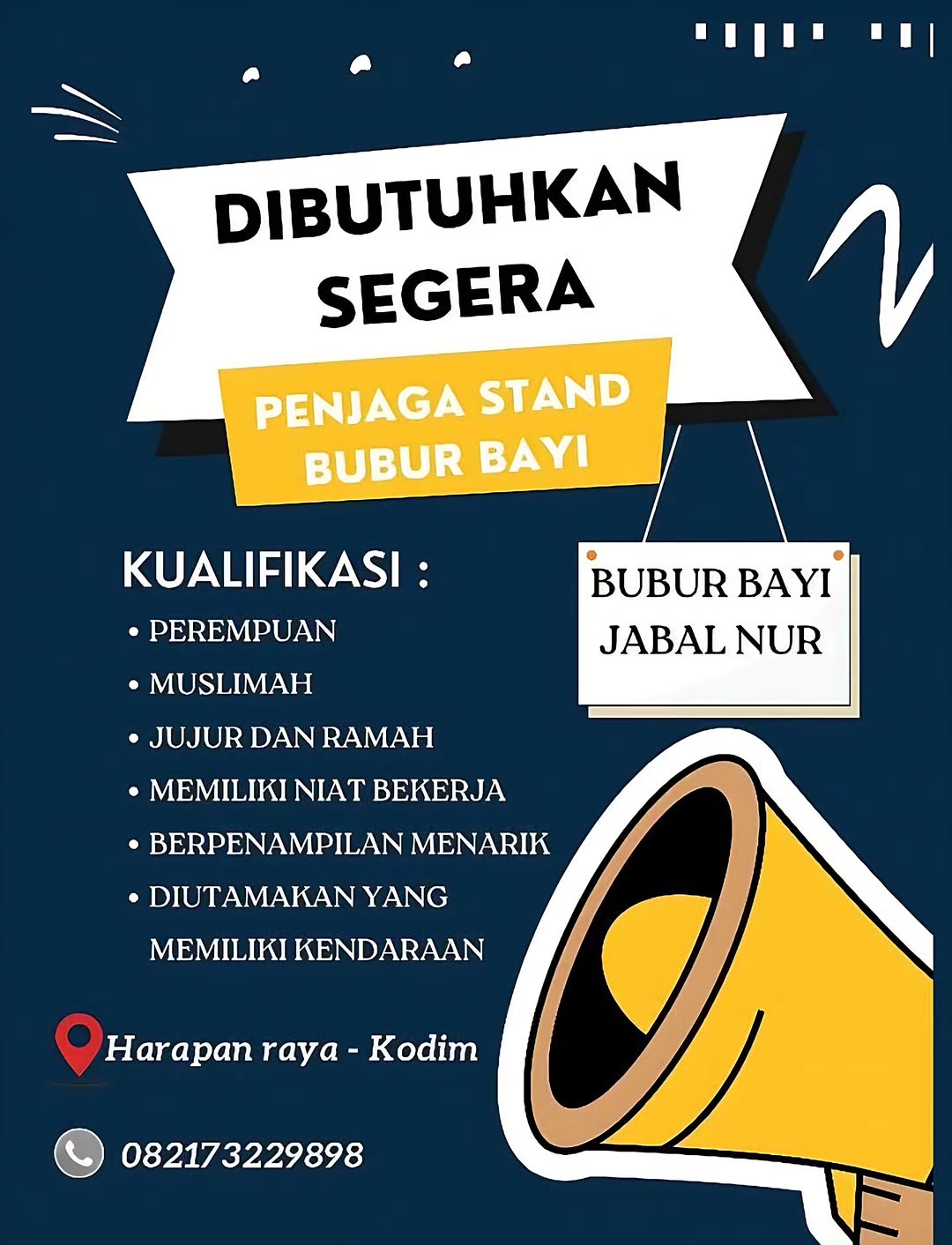 Lowongan Penjaga Stand Bubur Bayi Bubur Bayi Jabal Nur Pekanbaru