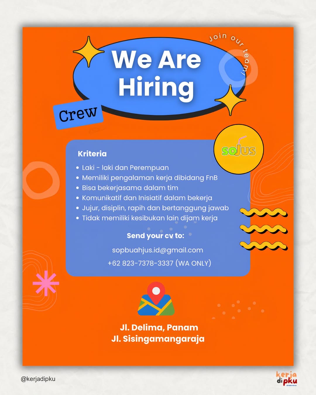 Lowongan Crew Sojus Pekanbaru