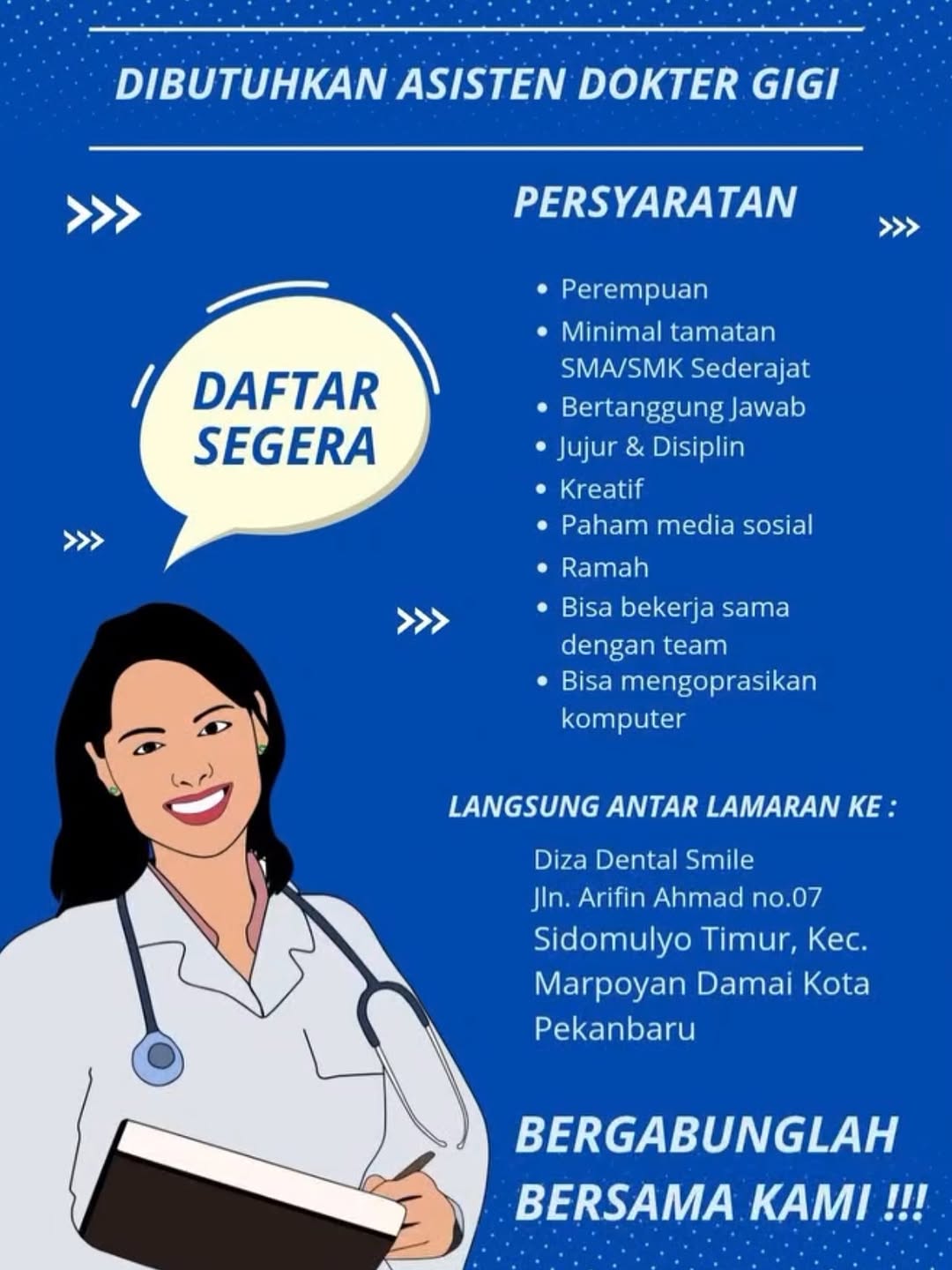 Lowongan Asisten Dokter Gigi Diza Dental Smile Pekanbaru