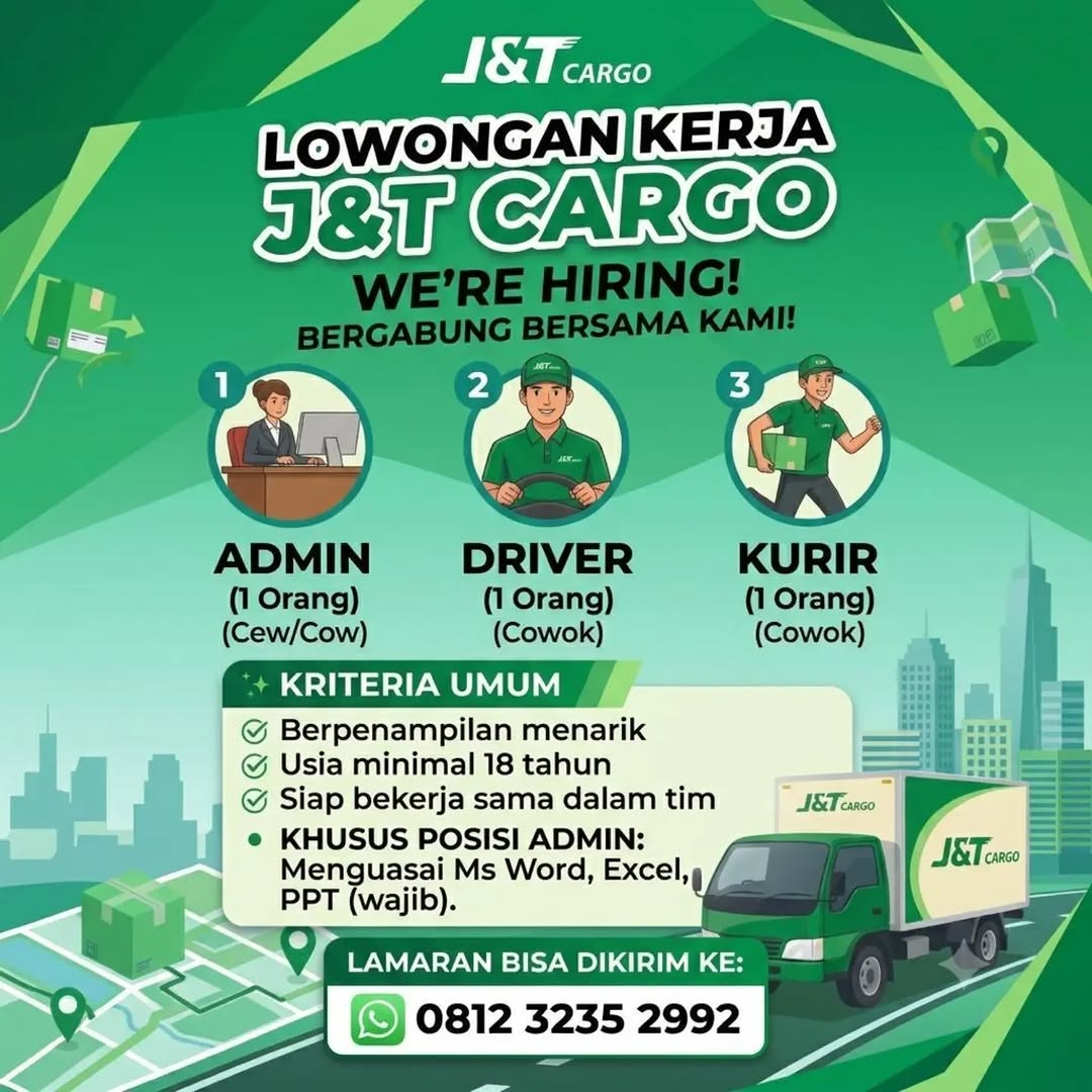 Lowongan ADMIN & Posisi Lainnya J&T Cargo Pekanbaru