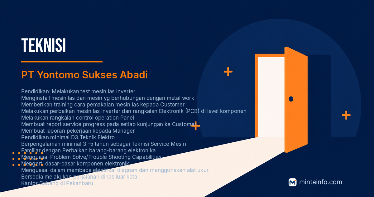 Lowongan TEKNISI PT Yontomo Sukses Abadi Pekanbaru