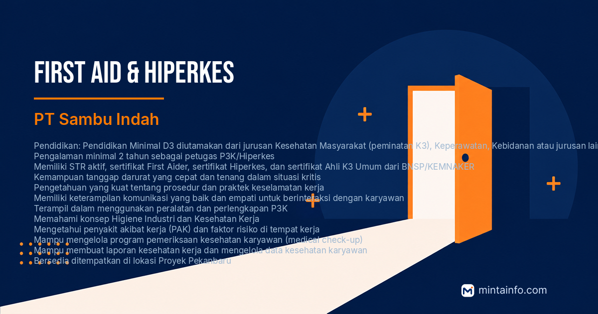Lowongan First Aid & Hiperkes PT Sambu Indah Pekanbaru