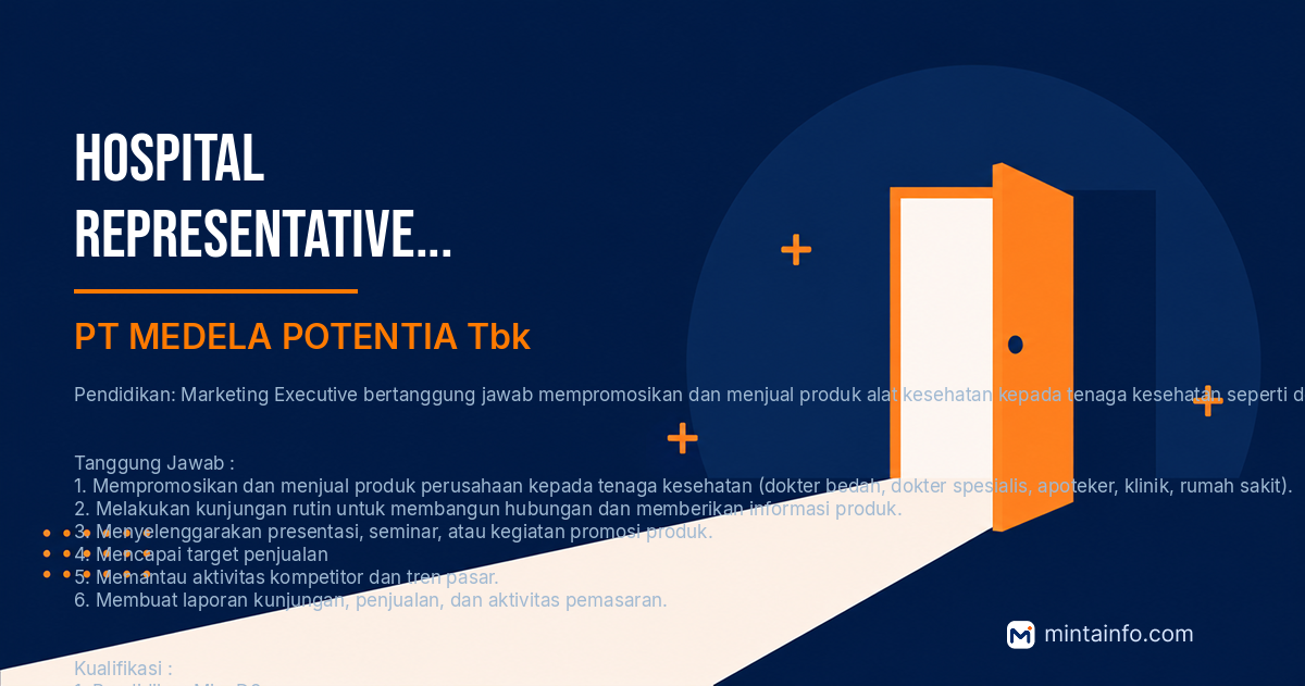 Lowongan Hospital Representative (Medical Device) PT MEDELA POTENTIA Tbk Pekanbaru