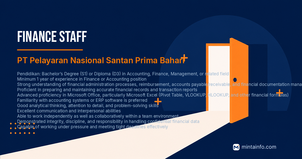 Lowongan Finance Staff PT Pelayaran Nasional Santan Prima Bahari Pekanbaru