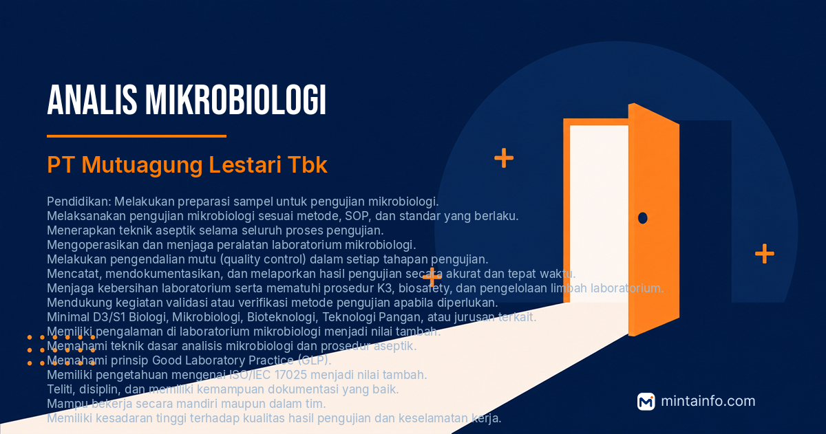 Lowongan Analis Mikrobiologi PT Mutuagung Lestari Tbk Pekanbaru