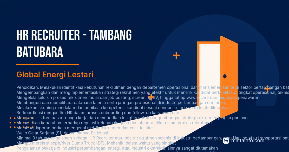 Lowongan HR Recruiter - Tambang Batubara Global Energi Lestari Pekanbaru