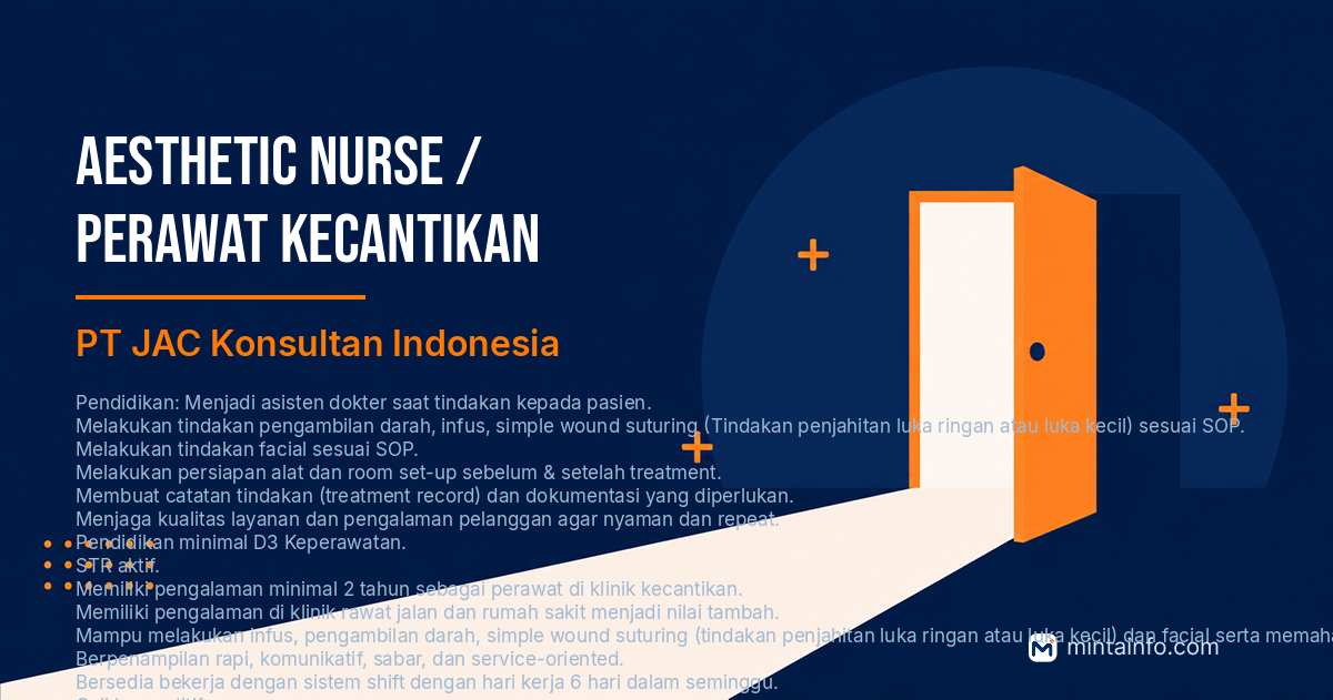 Lowongan Aesthetic Nurse / Perawat Kecantikan PT JAC Konsultan Indonesia Pekanbaru