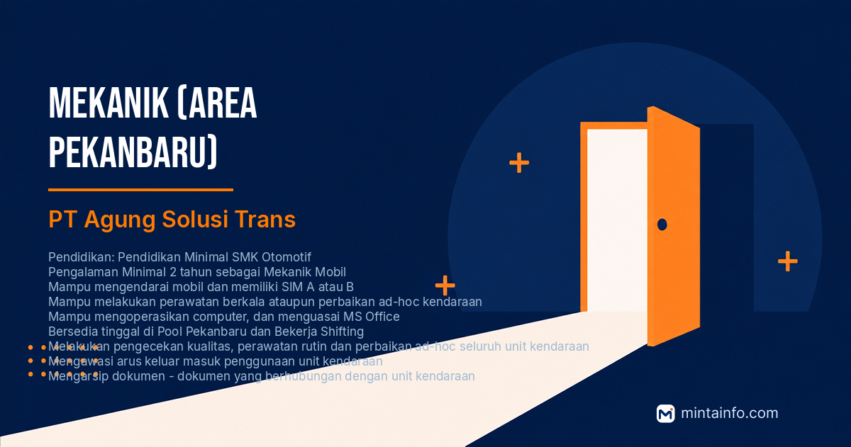 Lowongan Mekanik (Area Pekanbaru) PT Agung Solusi Trans Pekanbaru