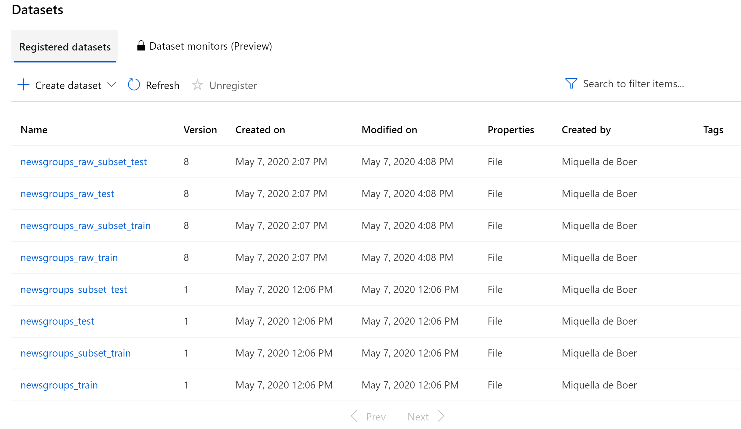 An example of folder structure