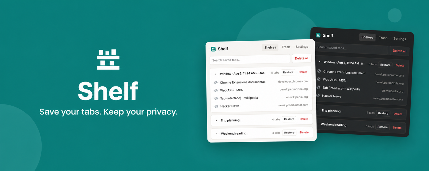 Shelf — Save your tabs. Keep your privacy.