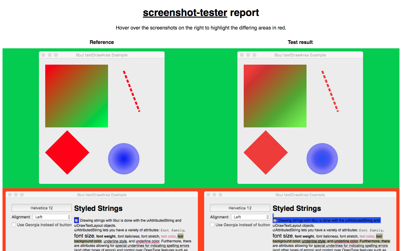 An example report generated by screenshot-tester