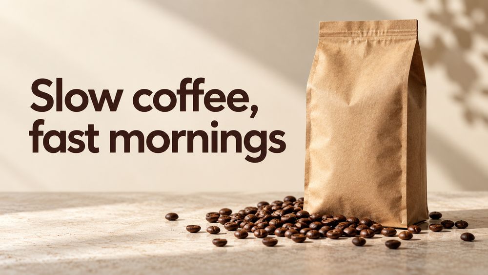 Coffee brand hero banner with accurate text