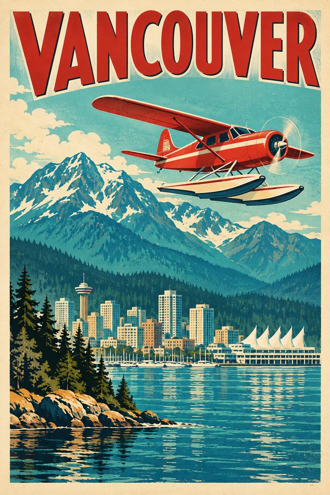 Vintage Vancouver travel poster generated in Claude Code