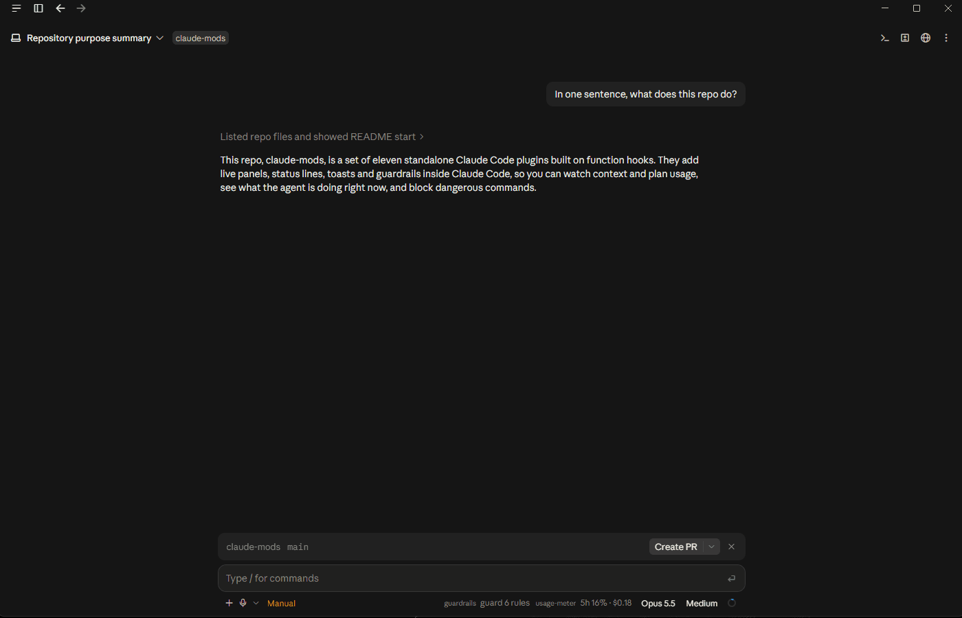 context panel, writing a checkpoint, then the usage meter