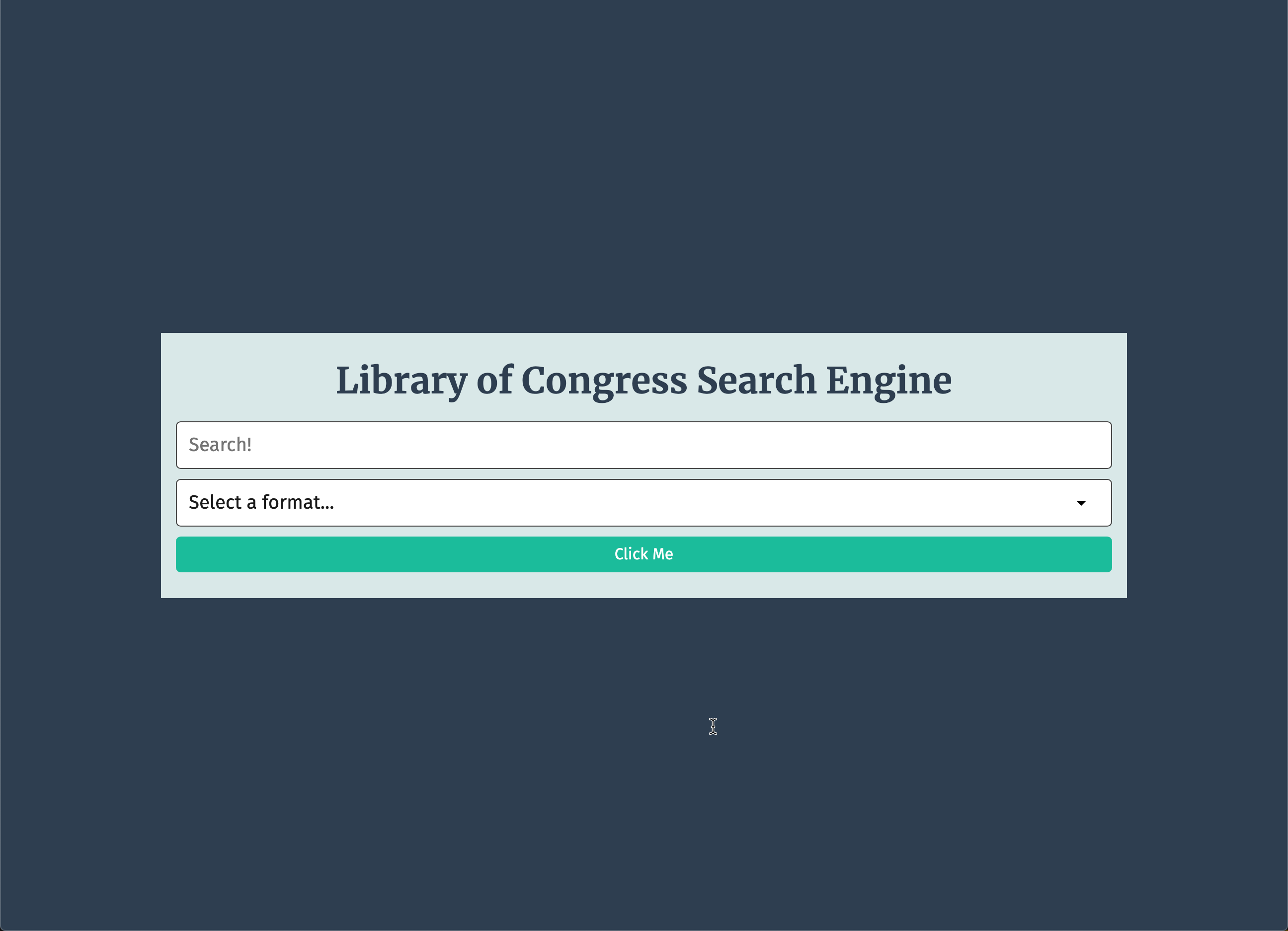 The home page shows a search bar with the ability to select a format from a dropdown menu.